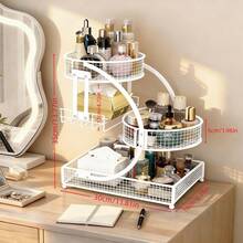 Three-Tier Lightweight Metal Cosmetic Organizer With Round Basket | Rust-Proof, Space-Saving Vanity Storage For Lipsticks, Perfumes, Skincare. Ideal Gift For Women/Girls, Durable Stylish Metal Finish For Bathroom Countertop, Perfume Display. - View 3