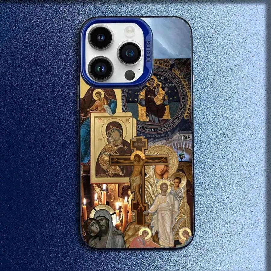 Orthodox Cross Icon Church Phone Case For IPhone 16,15,14,13,12,11,Mini,Pro,E,MAX Blue Candy Matte Shockproof Cover RCRI - z2 - 查看 1