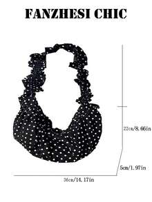 Black With White Polka Dot Ruched Edge Fabric Tote Bag, Uniform Small Polka Dot Print With Lightweight Smooth Fabric Material, Loose Crescent-Shaped Body With Ample Capacity, Suitable For Students' Daily Classes And Commuting, White-Collar Workers' Light Travel To Work, Casual Dates, Short Trips And Vacations - Black - View 5