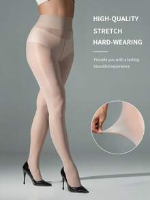 1 Pair Women Glossy Shiny Oil Sheer Pantyhose High Stretch Butt Lifting Horse Oil Tights For Daily Dating Party Club Outfits - Light Grey - View 7