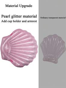 1pc Pink Sequin Material Adult Inflatable Faux Pearl Oyster Shell With Handle Beach Float Sofa Mattress, Pool Inflatable, Beach Essential, Pool Float, Summer Beach Pool Supplies - Multiple Styles - View 10