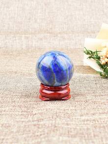 1pc Natural Lapis Lazuli Crystal Ball Raw Stone Polished Blue Mineral Specimen Craft Round Ball With Wooden Base Home Decor Healing Ornament - lapis lazuli ball - View 10
