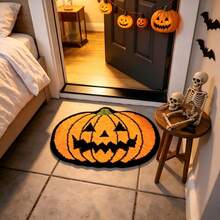 1pc Halloween Pumpkin Welcome Mat, Classic Jack-O'-Lantern Design With Festive Atmosphere, Bring Playful Pumpkin Into Your Home, Step Into Holiday Joy! 3D Shaped Pumpkin Design, Classic Ghost Face Print, Orange And Black Contrast Retro Eye-Catching. Door Mat, Small Rug, Welcome Mat, Floor Mat, Outdoor Door Mat, Kitchen Rug, Home Decor, Front Door Mat, Area Rug, Outdoor Mat, Home Decor, Area Rug, Garden Rug, Washable Rug - Multicolor - View 4
