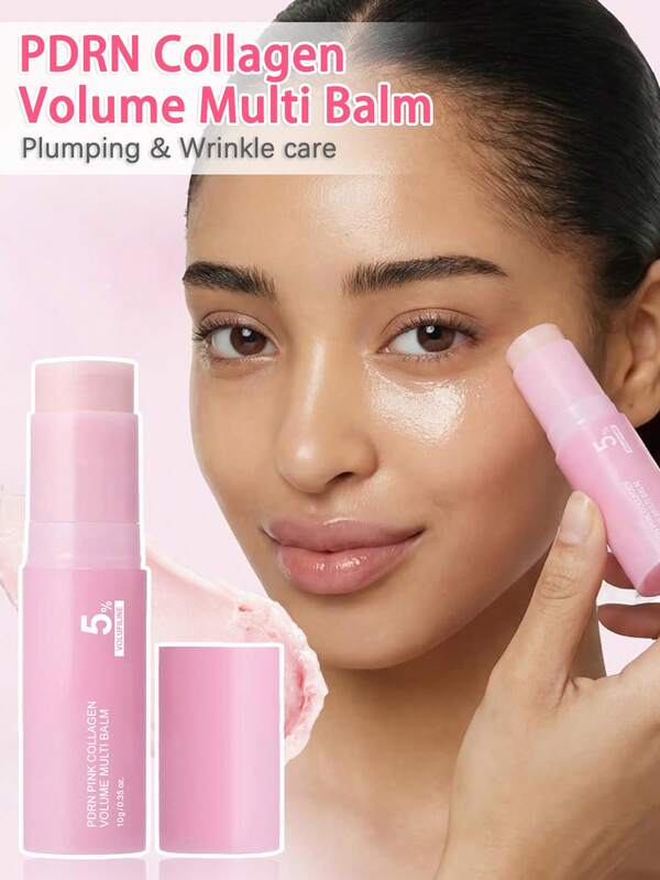 Bâton hydratant multi-effet repulpant au collagène PDRN rose | Contient de la Volufiline, du PDRN, du NAD, de l'essence de collagène, anti-âge efficace, atténue les cernes et les ridules, raffermit la peau, crée une apparence jeune | Crème hydratante pour le visage et le corps, convient pour le contour des yeux, le cou, le front, les plis nasogéniens, les lèvres | Repulpe la peau, illumine le teint, atténue les ridules | Beauté coréenne, soins de la peau coréens, cosmétiques coréens, soins coréens, bâton crème pour les yeux, soins du visage, lotion crème pour les yeux, crème hydratante, offre de beauté, convient pour l'été, masque