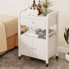 Simple Small Aesthetic Side Table Cabinet With Wheels - White - View 9