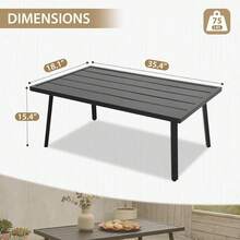 Patio Coffee Table, Rectangle Outdoor Coffee Table With Wood Grain Tabletop For Patio, Balcony And Garden, Black - Black - View 2