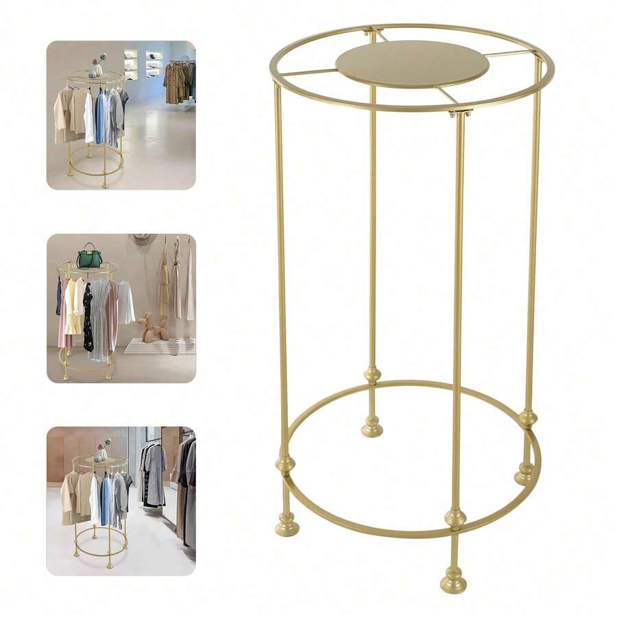 Ubfhonsi Round Garment Rack, Freestanding Hanging Rack, Clothes Store Display Rack - Gold - View 1