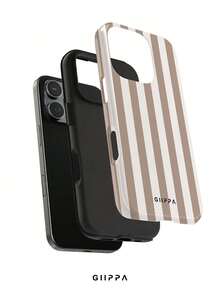 GIIPPA 1件卡其棕與米色條紋圖案設計手機殼，適用於Phone 17 Pro Max，相容於Phone 16 Pro Max、15 Pro Max、14 Pro Max，韓系高端時尚趣味手機殼，相容於11/12/13/14/15/16 Pro Max Plus，優雅設計適合男女使用，聖誕節、情人節、復活節、婚禮季與生日送給女友的完美禮物！ - 卡其色 - 查看 2