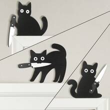Set Dekorasi Dinding Kayu Kucing Hitam Menyeramkan dengan 3 Buah Pose Unik, Dekorasi Seni Dinding yang Menyenangkan, Cocok untuk Lorong Masuk, Dapur, Rak, Hadiah untuk Pecinta Kucing - 3 buah - View 5