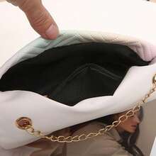 Women's Colorful Contrast Woven Fabric Magnetic Closure Small Square Crossbody Bag - Multicolor - View 7