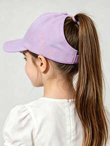 1pc Kids' Solid Color Casual Fashion High Ponytail Sun Protection Baseball Cap - Purple - View 3