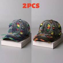 2/1pc Unisex Vintage Distressed Baseball Cap - Adjustable Snapback Korean Style Ripped Hat, Breathable Washed Summer Casual Outdoor Hat (Random Decorative Colored Thread) - Multicolor-c - View 12