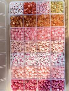 300/840pcs Pink, Red, White Multi-Color Golden Letter Beads And Heart-Shaped Acrylic Beads Combination Set - Jewelry Making Kit - Suitable For Jewelry Making DIY, Handmade Bracelets, Necklaces Craft Supplies - Pink - View 2