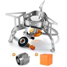 Windproof Camp Stove Camping Gas Stove With Fuel Canister Adapter, Piezo Ignition, Carry Case, Portable Collapsible Stove Burner For Outdoor Backpacking Hiking And Picnic - 3500瓦 - 查看 1