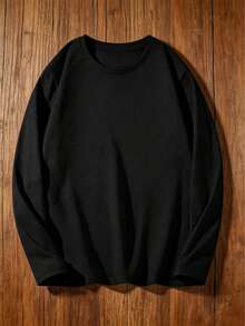 New Men's Casual Relaxed Everyday Versatile Palm Tree Creative Round Neck Long Sleeve T-Shirt - Black - View 9