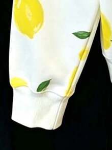 Tween Girl Lemon Print Crew Neck Long Sleeve Sweatshirt - White - View 4