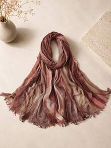 Women's Handmade Tie-Dye Contrast Gradient Hijab Scarf, Soft Lightweight Breathable Large Headscarf Shawl, Suitable For Muslim Women, Vintage Bohemian Style - Lotus Root Pink #22 - View 7
