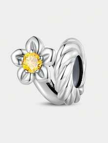 1pc Flower Month Theme Beaded Pendant, Suitable For DIY Jewelry Making Such As Bracelets, Necklaces, Etc., Perfect Gift For Women And Girls - Silver - View 20