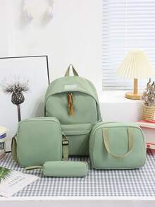 4-Piece Set - Back To School Minimalist Casual Backpack Set Backpack + Tote Bag + Crossbody Bag + Pencil Case Large Capacity With Laptop Compartment Campus Backpack Solid Color Nylon Student Backpack Adjustable Shoulder Strap Multi-Pocket Lightweight Portable Backpack Zipper Bag Set Suitable For Graduates/Students/Teenage Girls Perfect For Outdoor Travel/Middle School/High School/College Use - 2051 - View 20