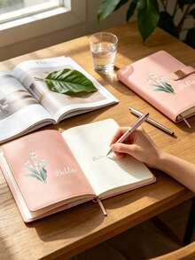 Anpassad anteckningsbok med blomknapp, dagbok i konstläder med präglat blommönster, guldknapp, anpassningsbart namn, inkluderar penna och presentask, bullet journal-pappersvaror, skolstart, examenspresent - Multifärgad - Visa 3