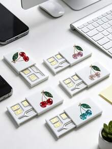 Crystal Cherry Print SIM Card Holder With SIM Card Pin Slot, Includes SIM Card Pin. Portable Cherry Print SIM Card Storage Box, Phone Card Holder, SIM Card And SD Card Storage Box, Travel Storage Box, Compact And Lightweight, Anti-Loss And Durable, Anti-Drop And Durable, Suitable For Smartphones, Tablets And Other Devices, Can Store SIM Card/SIM Card Pin, Ideal For Storing Backup SIM Cards When Changing Phone Numbers, Also A Great Gift. - Multicolor - View 9