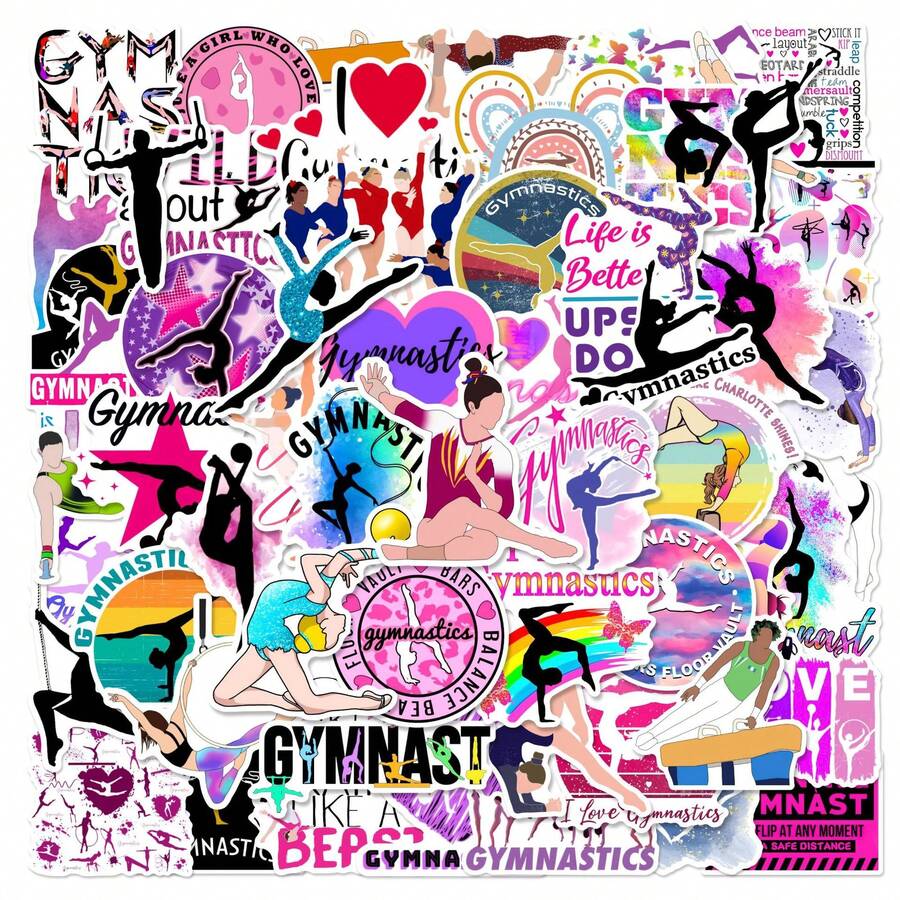 50 pièces Autocollants Graffiti Série Sports de Gymnastique pour Valise, Coque de Téléphone, Ordinateur Portable, Casque, Skateboard, Autocollants Décoratifs Imperméables DIY Créatifs Fournitures Scolaires - Multicolore - Voir 1