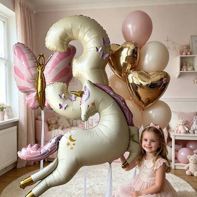 32 Inch Cream White Number Balloon Set, Unicorn Pink Butterfly Pink/White Gold Heart Foil Balloons, Paired With 3D Purple Butterfly DIY Balloons, Macaron Pink Ivory White Latex Balloons, Suitable For Birthday Party, Shower, Baby Shower, Anniversary, Gender Reveal Party, Indoor/Outdoor Background Decoration, Photo Prop Decoration.