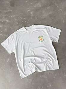 Men's Casual Vacation Minimalist Peach Fruit Print Round Neck Short Sleeve Summer T-Shirt - White - View 3