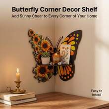 Butterfly Wing Corner Shelf - Wooden Wall-Mounted Floating Shelf, Suitable For Displaying Plants, Crystals And Candles, Bohemian Angel Wing Home Decor Accent, Suitable For Bedroom And Living Room - View 3