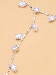 outingfit 1pc Zirconia Linked Finger Bracelet, Fashion Versatile Leaf Design Hand Chain, Personalized Street Style Accessory - Silver - View 4