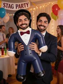 1pc Personalized Groom Inflatable Blow-Up Prop - Customized Photo Bachelor Party Decoration, Humorous Groom Celebration Accessory, Bachelor Night Party Favor - Multicolor - View 3