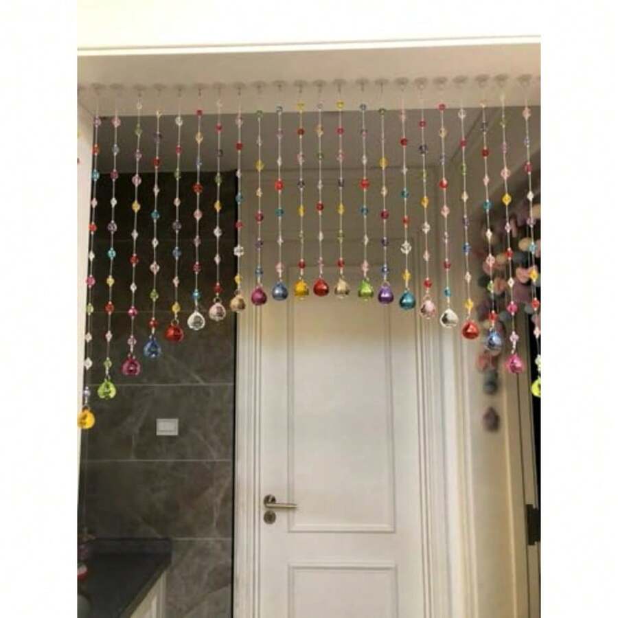 Crystal Beaded Curtain, Multicolor Hanging Door Decoration With Acrylic Balls, Rainbow String Room Divider - Clear Pink Blue Yellow Silver - View 1