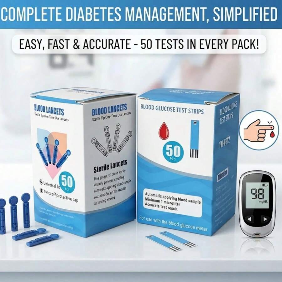 50 Test Strips And 50 Lancets For Glucometer - View 1