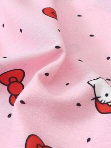 授權 2 件組 春夏女款 Sanrio Hello Kitty 印花翻領短袖鈕扣口袋上衣與蝴蝶結短褲睡衣套裝居家休閒服 - 粉色 - 查看 8