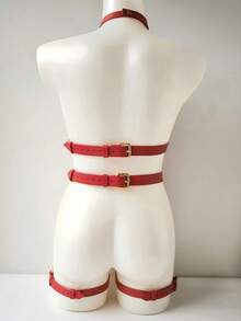 1pc Women's Red Gothic Style Bustle Waist Corset Belt With Straps, Suitable For Party, Gathering, Daily Commute, Halloween, Music Festival And Other Occasions - Red - View 2