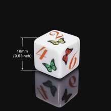 Juego de 6 dados D6 con estampado de mariposa, dados de juego de cubo de seis caras blancos, dos estilos de patrones de mariposa colorida y mariposa floral, regalo de juego de escritorio novedoso para fiestas, adecuado para niñas y jugadores - Multicolor - Ver 2