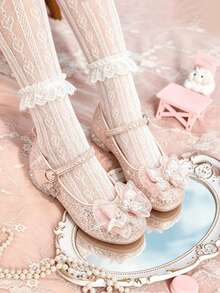 1 Pair Little Girls Pink Mary Jane Princess Shoes, Glitter Rhinestone Butterfly Decor Low Heel Ankle Strap Kids Pumps For Wedding Party Birthday - Pink - View 8