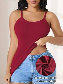 CELILIN Red Adjustable Strap Seamless Camisole, Breathable Skin-Friendly Tummy Control Slimming Innerwear - Red - View 5