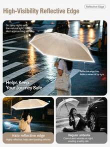 1pc Automatic Folding Umbrella With Buckle, Portable. Larger, Thicker, Sturdier. Suitable For Men And Women, Portable Windproof And Waterproof, Double Layer Protection, Multiple Frame Designs, Snap Or Rotating Handle, Multiple Colors Available (Due To Different Batches, Fabric, Frame Color, And English Letter Pattern Design May Vary) - Multicolor - View 9