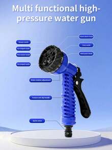 Blue Expandable Flexible Water Hose With 7 Adjustable Spray Nozzles, Expandable Length 7.5-60m (Approx. 25ft-200ft), Suitable For Car Washing, Lawn Watering, Plant Care And Pet Bathing, Can Be Used All Year Round, Composed Of Hose And Connectors - Blue - View 7