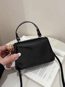時尚純色極簡迷你手提包，女款腋下斜挎包，適合購物、年輕女性、大學生、職場新人 - 黑色 - 查看 9