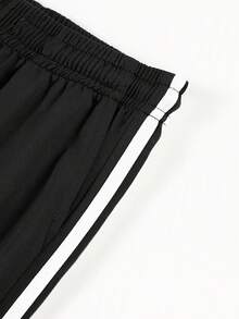 1pc Boys' Teenager American Style Side Color Block Sporty Minimalist Outdoor Straight Leg Pants, College Style - Black - View 5