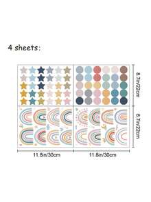 4 Stück Pastell Regenbogen Stern Wandaufkleber Niedlicher Boho-Stil Regenbogen Polka Dot Heimdekoration Aufkleber, einfach anzubringen, keine Rückstände, niedliche Regenbogen-Thema weiche Dekorationsaufkleber - Bohème-Stil - Übersicht 3
