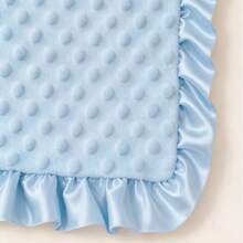 1 pieza Manta multifuncional para bebé, de doble capa de felpa de frijol, grosor medio, suave y amigable con la piel, con decoración de borde con volantes lindos, adecuada para niños y niñas - Volantes azules - Ver 2