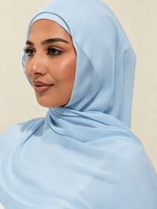 2pcs Modal Headscarf + Tube Hat Set, Minimalist Basic Solid Color Hijab Set, Premium Breathable Modal Jersey Hijab + 1pc Non-Slip Sweat-Absorbing Tube Underscarf, Economical And Practical For Daily Wear - Light Blue - View 2
