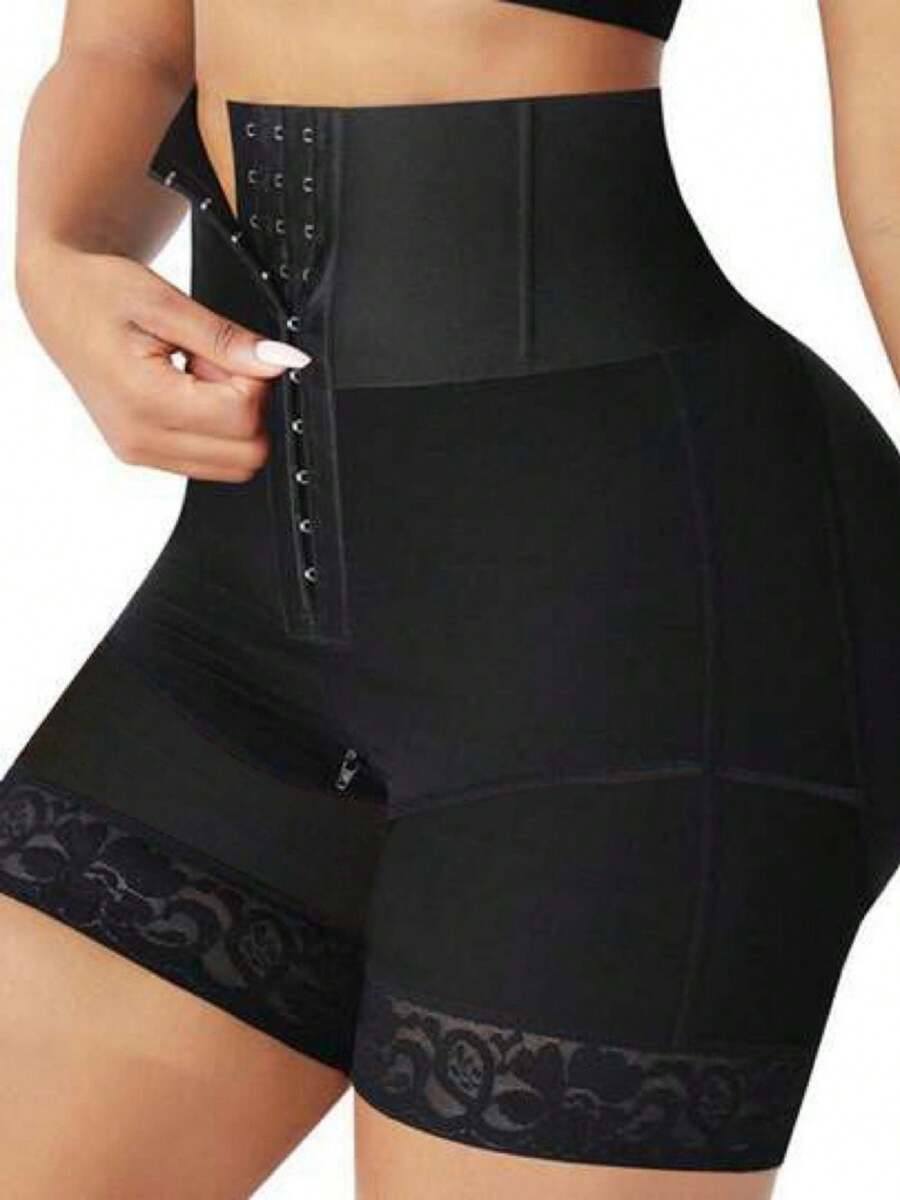 1pc High Waist Elastic Shaping Shorts, 3-Boning Reinforced, Butt Lift & Tummy Control, Panty Style Design Sports Black Fall - Black - View 1