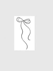 1pc Black Single Thin Line Long Streamer Ribbon Bow Tattoo Coquette Dainty Minimal Soft Style Collarbone Shoulder Body Decor For Women Daily Sweet Matching Sweatproof Realistic Fake Tattoo Ins Viral Temporary Tattoo Stickers - Black - View 2