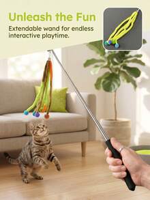 1pc Cat Teaser Wand With Bell Replaceable Hanging Tassel Pom-Pom Refill Indoor Cat Exercise Toy To Relieve Boredom & Stop Furniture Scratching Pet Supplies - Multicolor - View 4