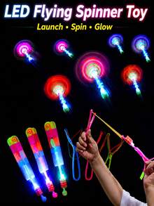 30/24/12/1pc Magical Light Arrow Rocket Helicopter Flying LED Light Party Fun Gift Rubber Band Catapult, Rocket Helicopter Flying Toy, Elastic Helicopter Rotating Toy, Party Fun Gift, Toy, Sensory Light, Irritability Toy, Birthday Gift, Holiday Toy - Multicolor - View 1