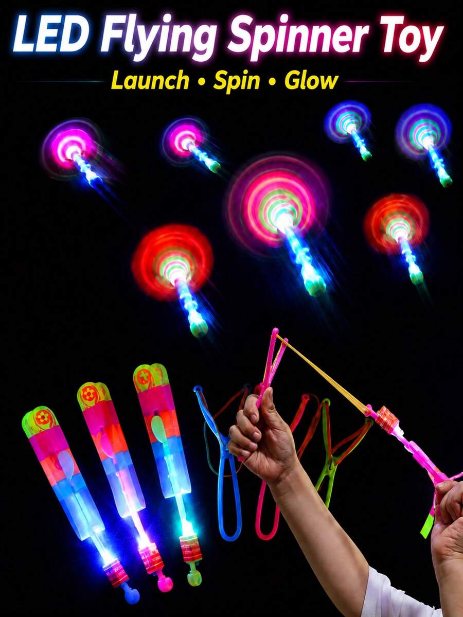 30/24/12/1pc Magical Light Arrow Rocket Helicopter Flying LED Light Party Fun Gift Rubber Band Catapult, Rocket Helicopter Flying Toy, Elastic Helicopter Rotating Toy, Party Fun Gift, Toy, Sensory Light, Irritability Toy, Birthday Gift, Holiday Toy - Multicolor - View 1